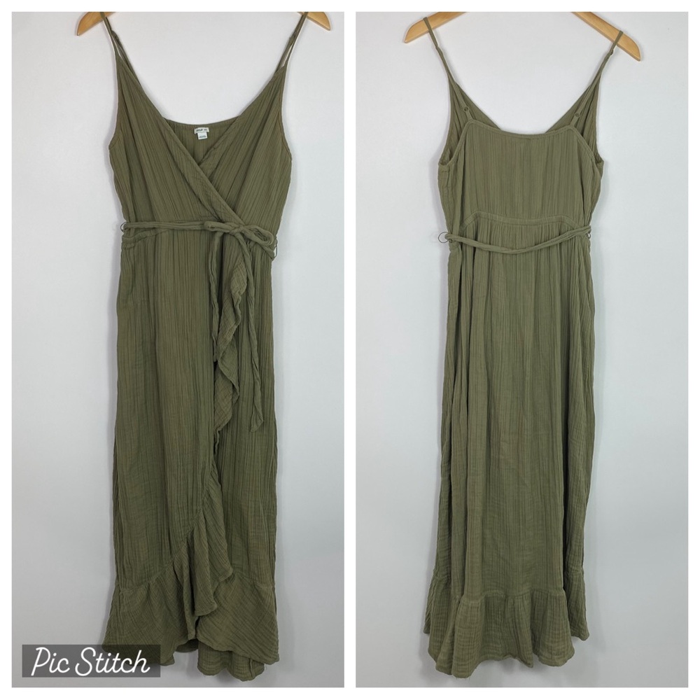 Aerie dress green wrap dress with waist tie adjustable - Picture 2 of 14